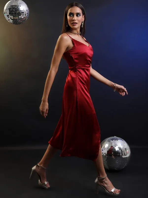 Tokyo Talkies Women Red Solid A-Line Dress