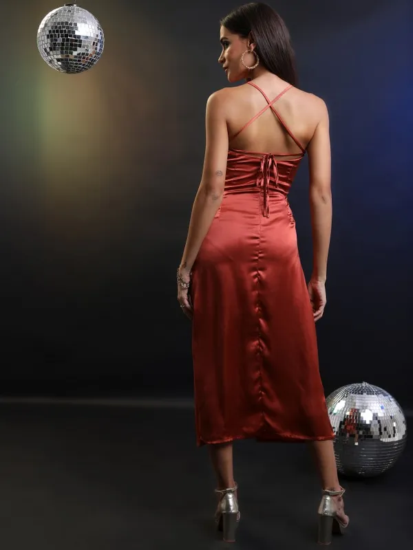 Tokyo Talkies Women Rust Solid Fit And Flare Dress