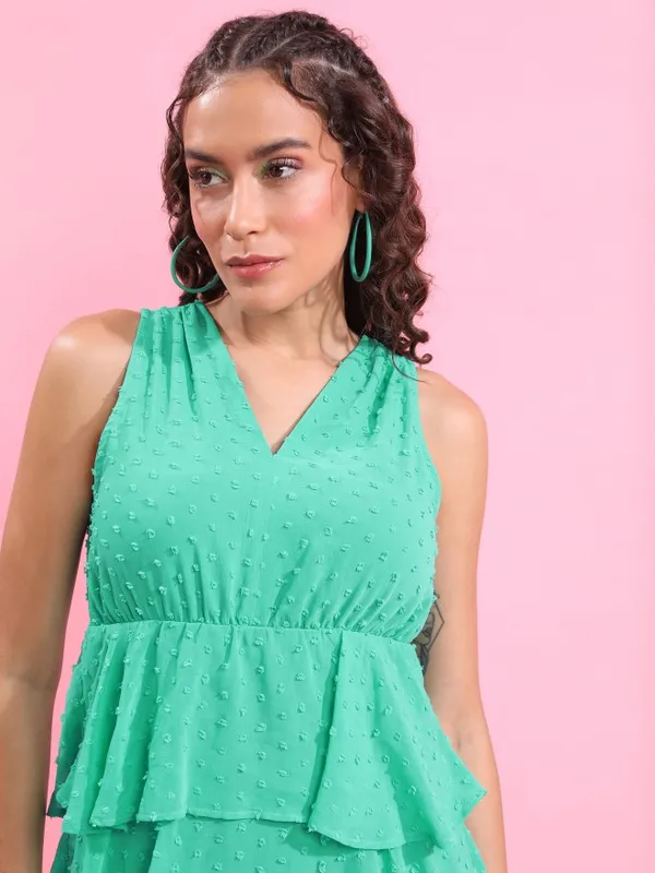  Tokyo Talkies Women Green Solid Fit And Flare Dresses