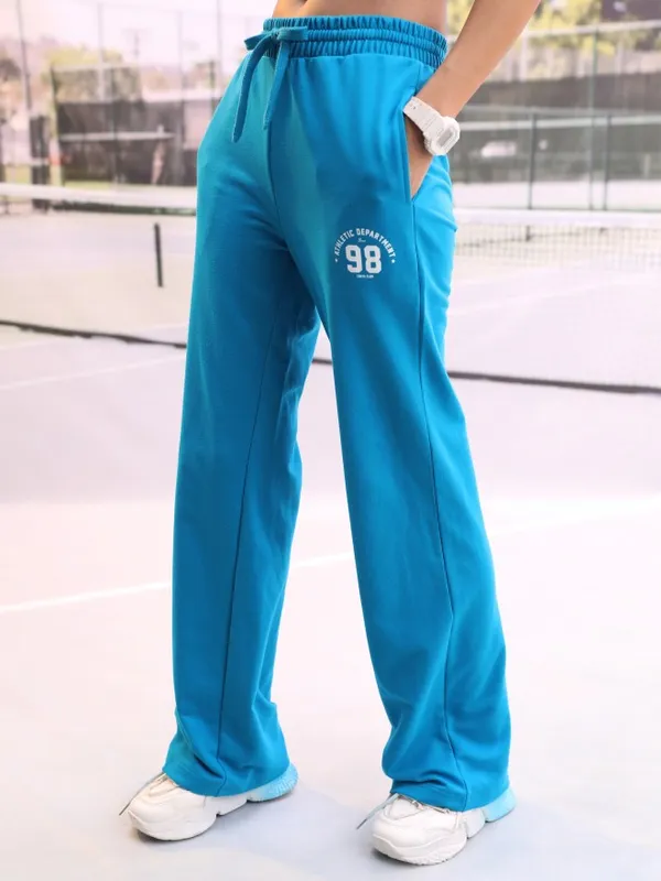  Tokyo Talkies Women Blue Printed Regular Fit Casual Trousers