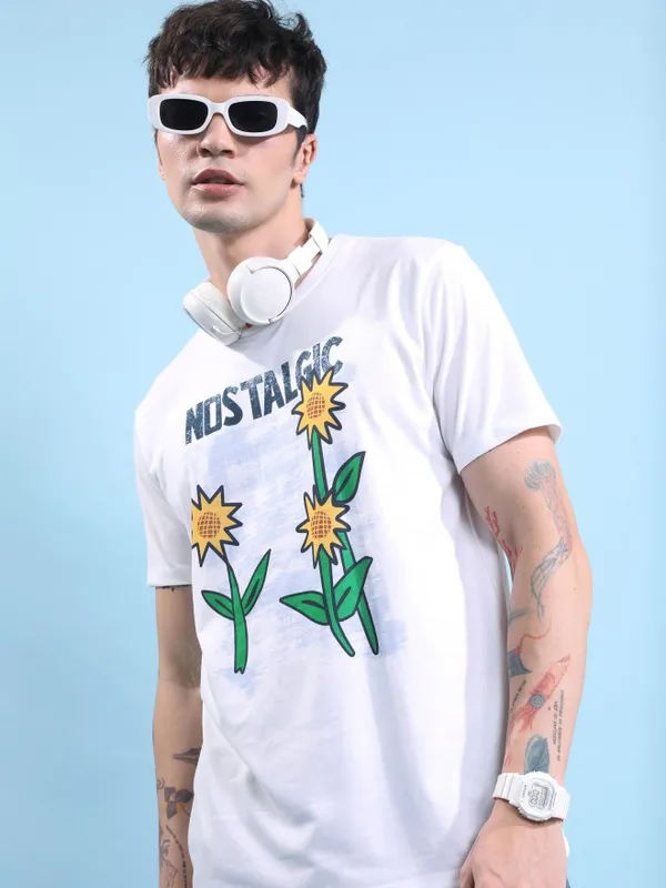  Highlander Men White Printed Round Neck T-Shirts