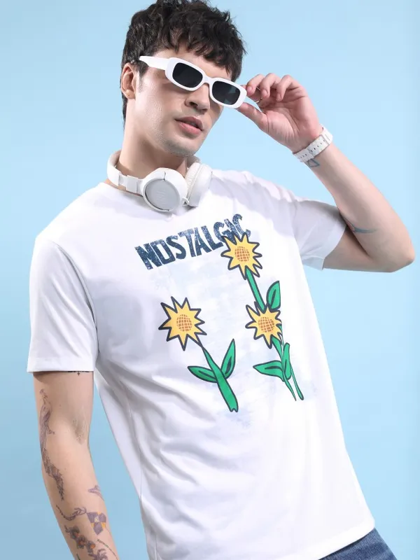  Highlander Men White Printed Round Neck T-Shirts
