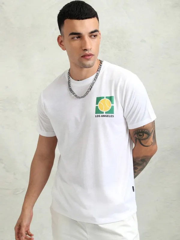Highlander Men White Printed Relaxed Fit T-Shirt