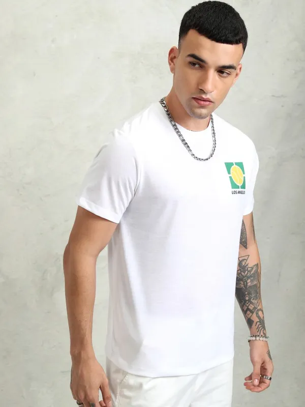 Highlander Men White Printed Relaxed Fit T-Shirt