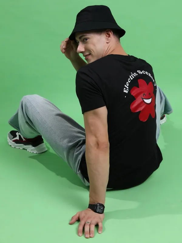  Ketch Men Black Printed Round Neck T-Shirts