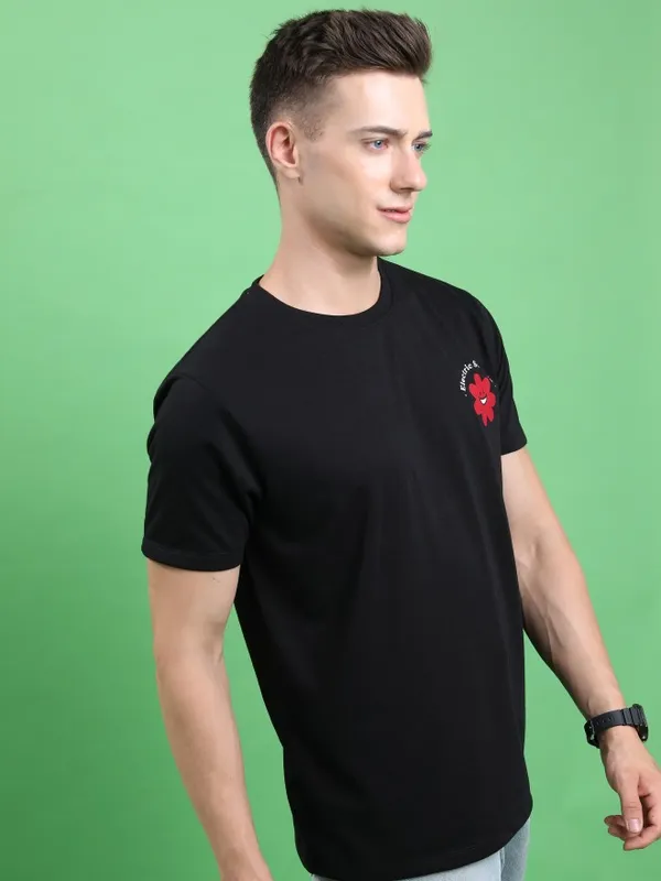  Ketch Men Black Printed Round Neck T-Shirts