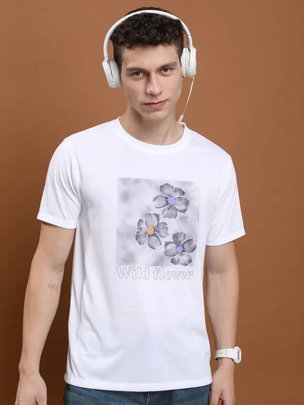  Highlander Men White Printed Round Neck T-Shirts