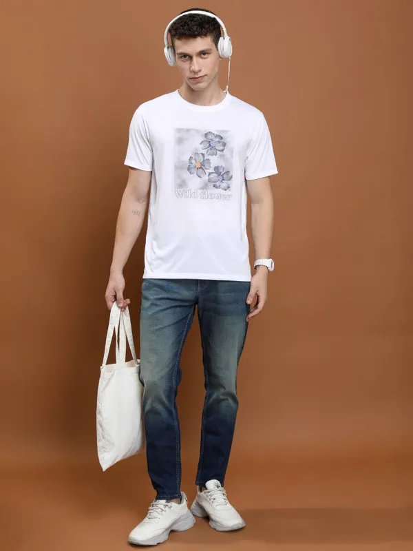  Highlander Men White Printed Round Neck T-Shirts