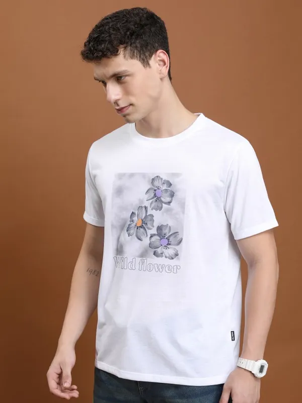  Highlander Men White Printed Round Neck T-Shirts