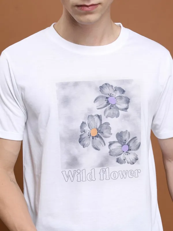  Highlander Men White Printed Round Neck T-Shirts