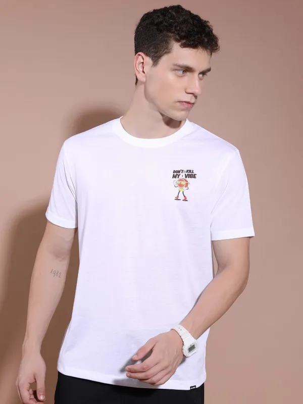  Highlander Men White Printed Round Neck T-Shirts