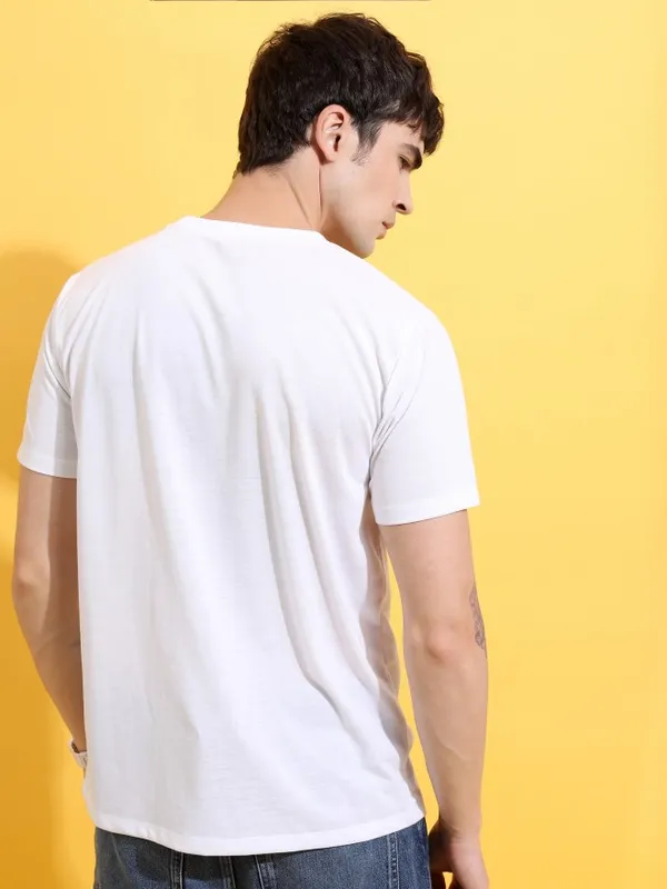  Ketch Men White Printed Round Neck T-Shirts