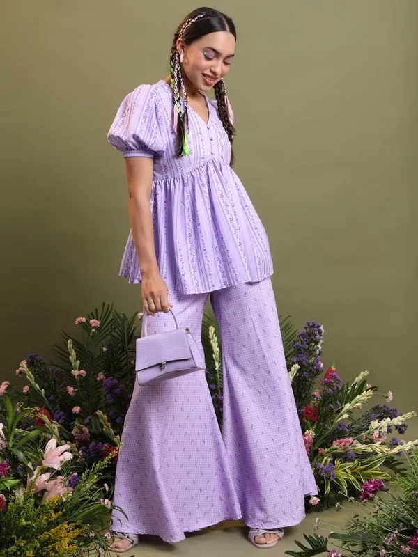 Vishudh Women Lavender Top With Palazzo