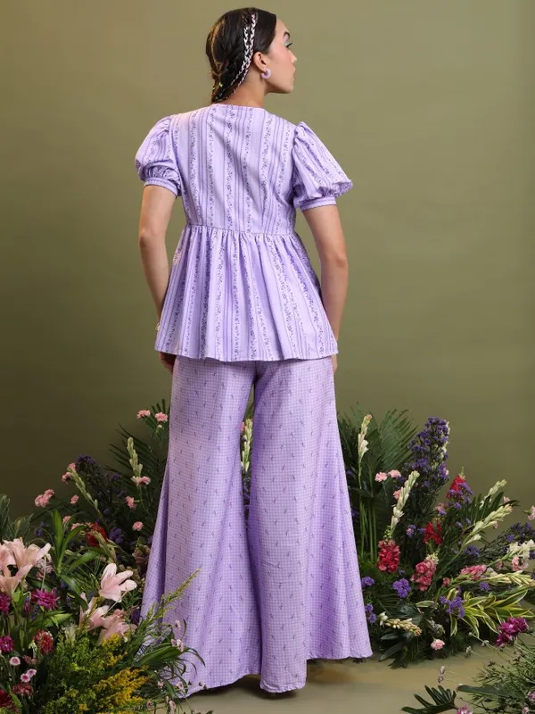 Vishudh Women Lavender Top With Palazzo