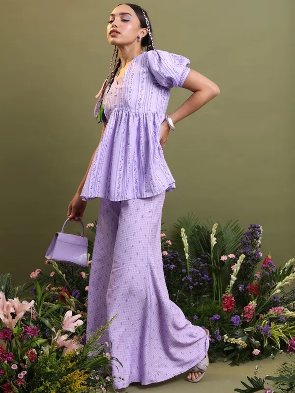 Vishudh Women Lavender Top With Palazzo