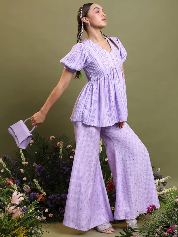 Vishudh Women Lavender Top With Palazzo