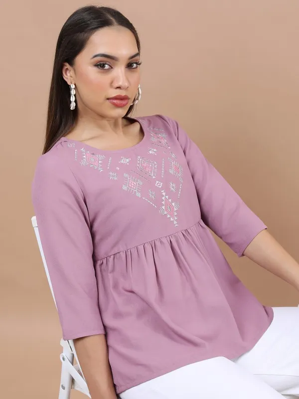 Embroidered Peplum Top