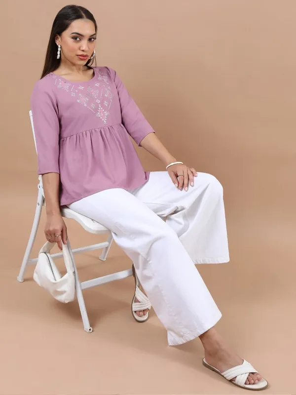 Embroidered Peplum Top