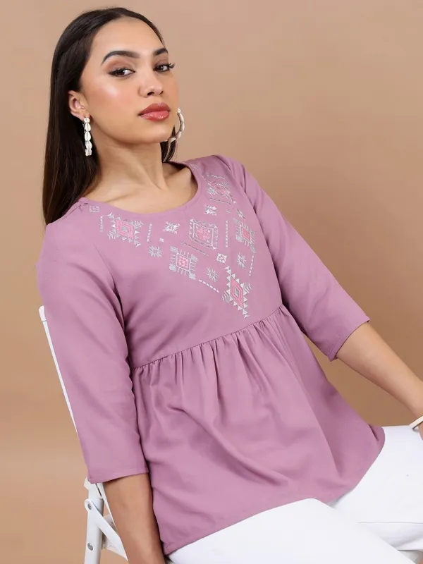 Embroidered Peplum Top