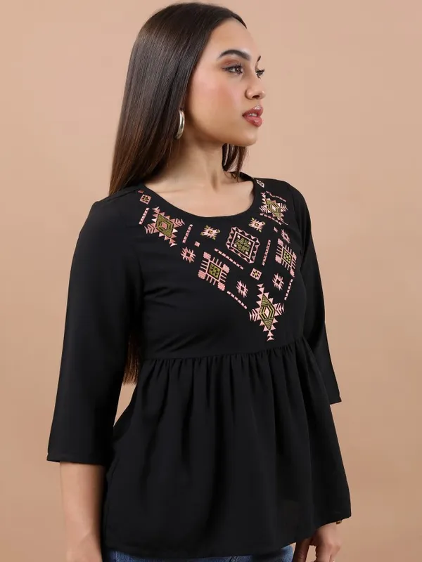  Vishudh Women Black Embroidered Peplum Tops