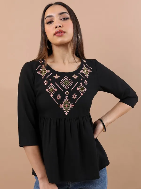  Vishudh Women Black Embroidered Peplum Tops