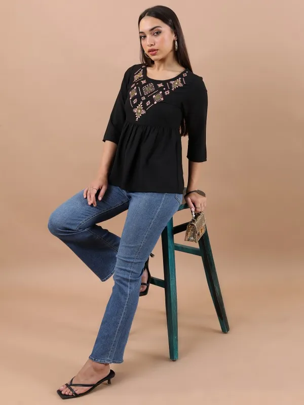  Vishudh Women Black Embroidered Peplum Tops
