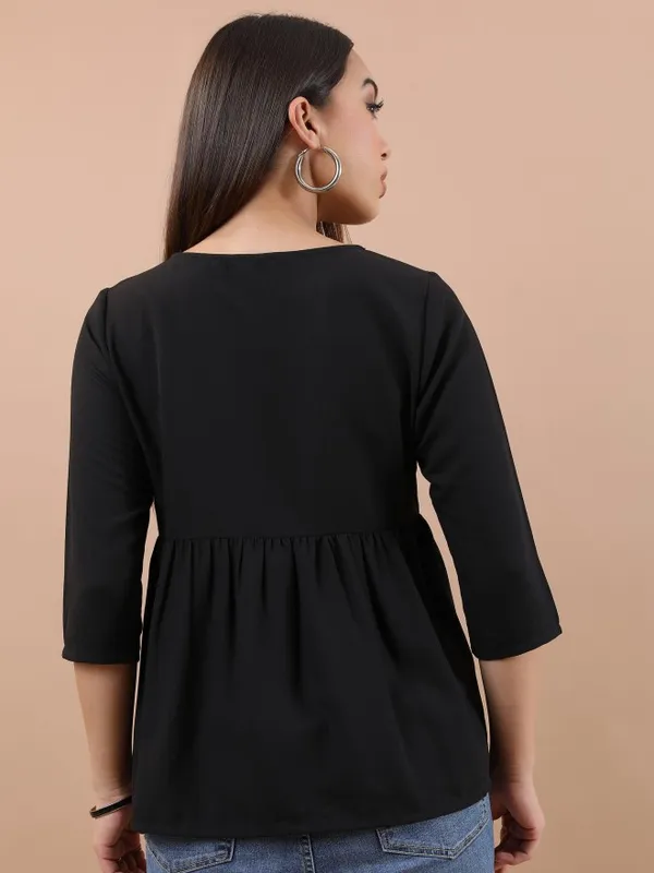  Vishudh Women Black Embroidered Peplum Tops