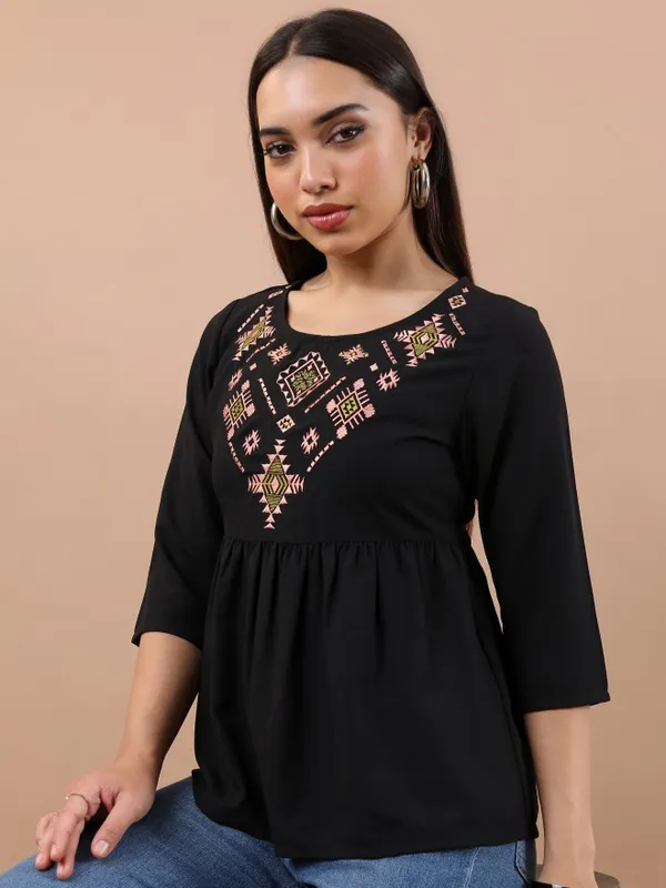 Vishudh Women Black Embroidered Peplum Tops
