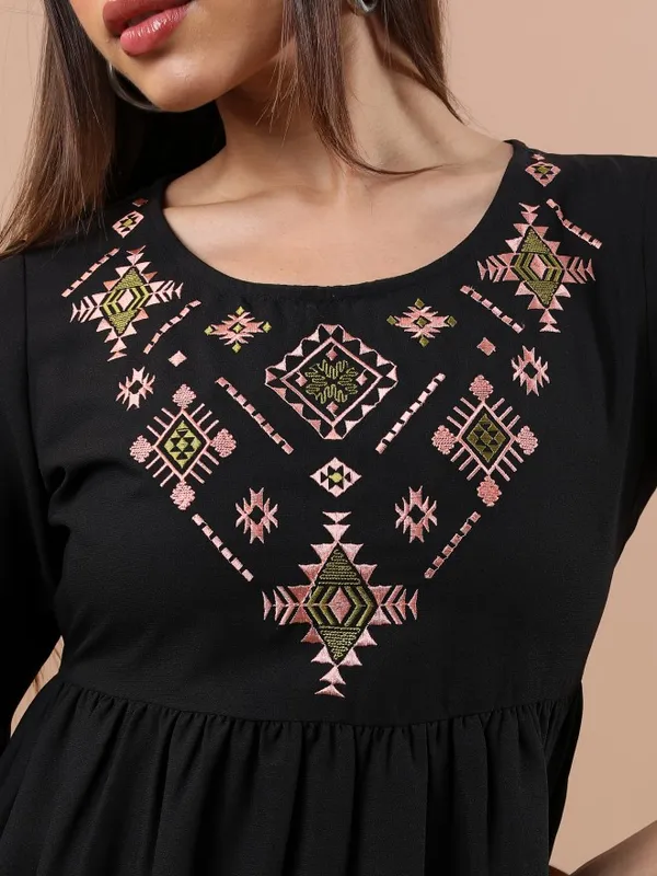  Vishudh Women Black Embroidered Peplum Tops