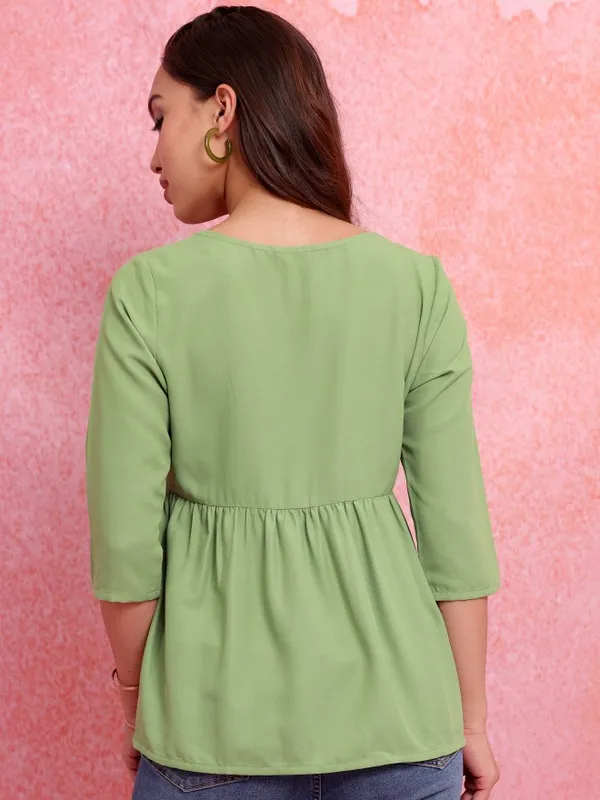  Vishudh Women Green Self Design Peplum Tops