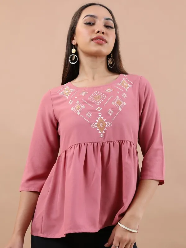 Embroidered Peplum Top