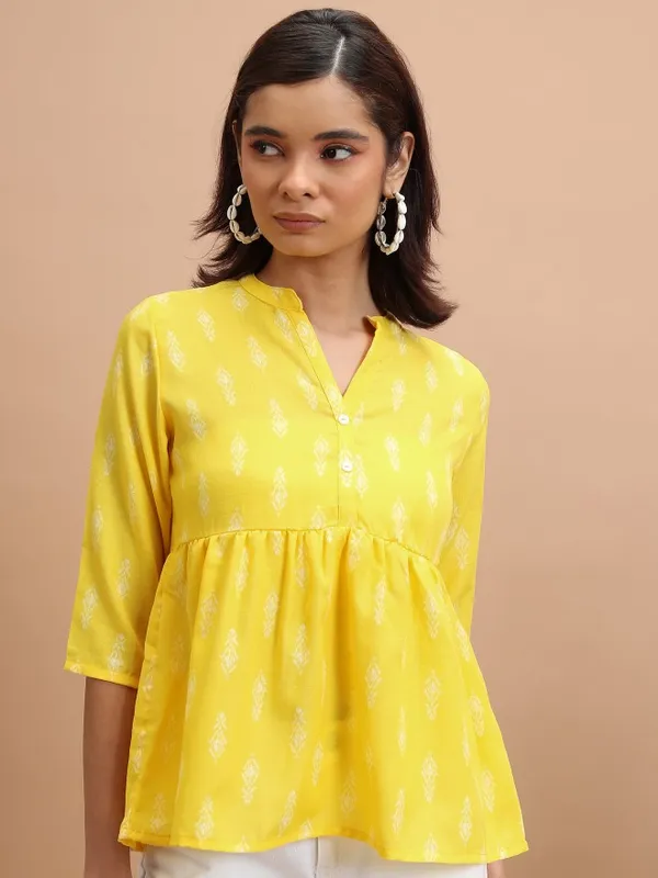 Ketch Women Yellow Printed Peplum Top