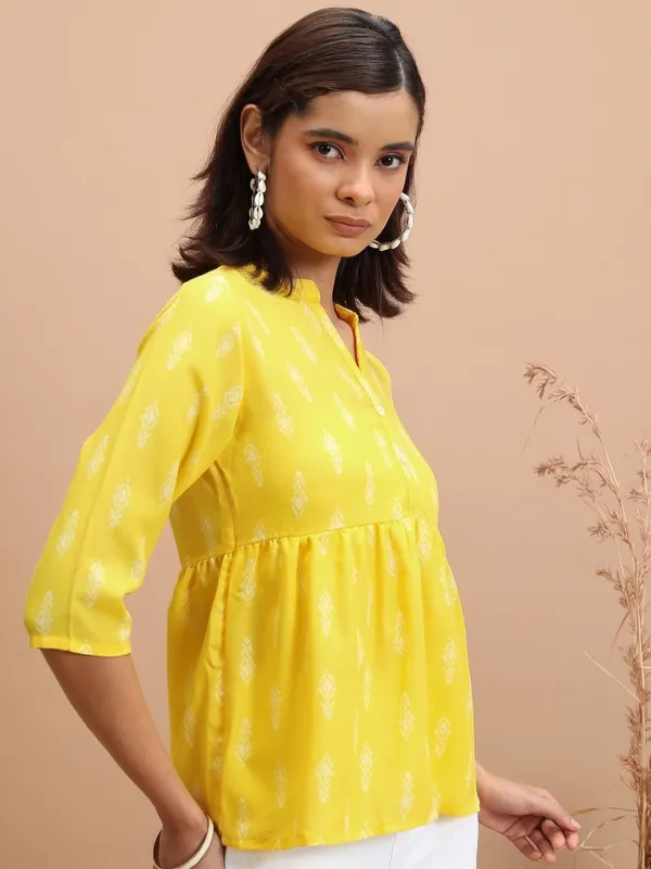 Ketch Women Yellow Printed Peplum Top