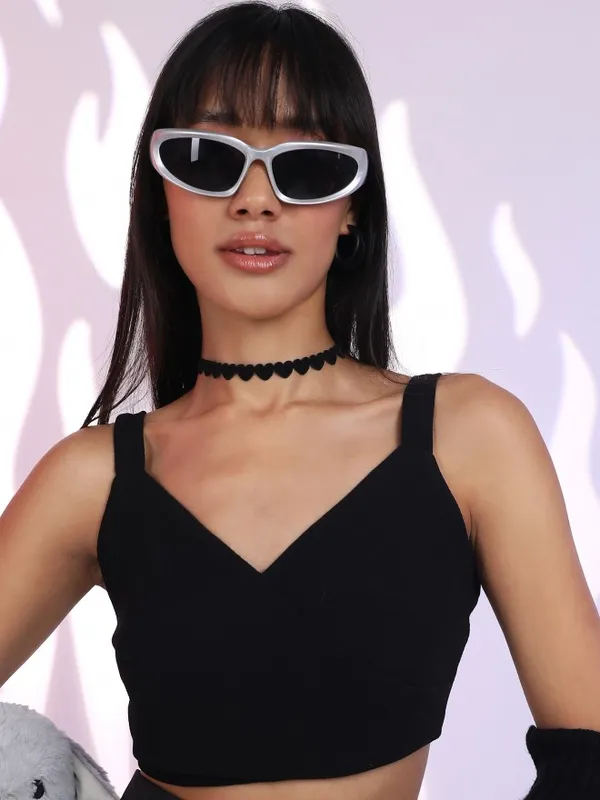 Tokyo Talkies Women Black Solid Fitted Top