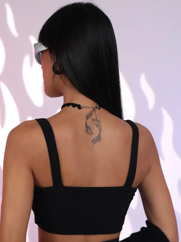 Tokyo Talkies Women Black Solid Fitted Top