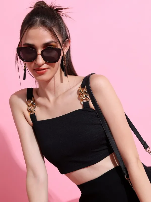  Tokyo Talkies Women Black Solid Fitted Tops