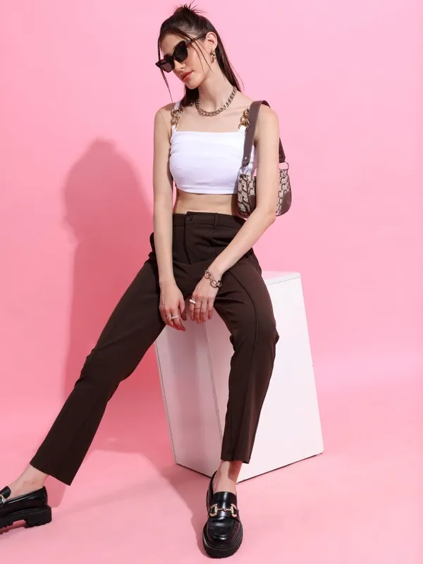  Tokyo Talkies Women White Solid Fitted Tops