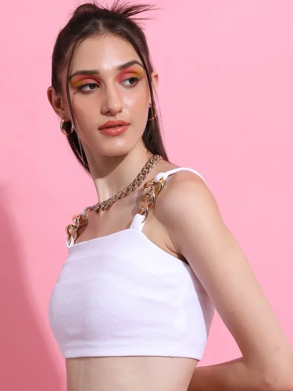  Tokyo Talkies Women White Solid Fitted Tops
