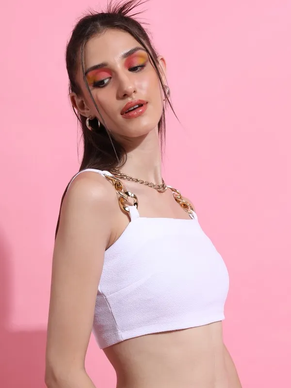  Tokyo Talkies Women White Solid Fitted Tops