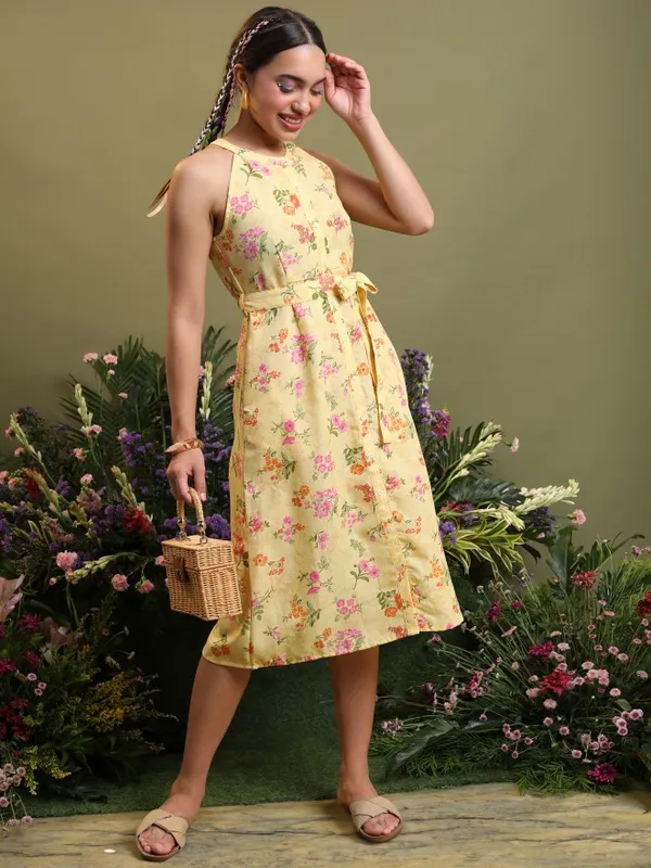 Vishudh Women Yellow Printed Shirt Dress