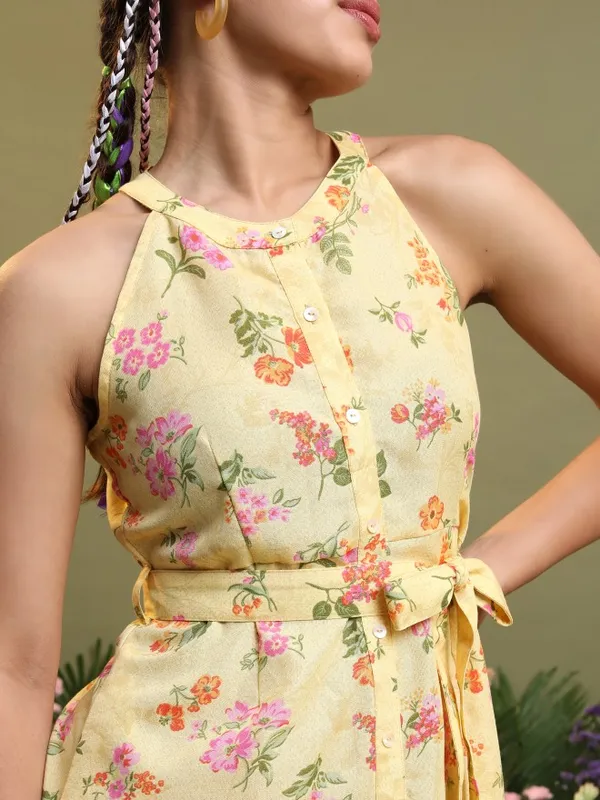  Vishudh Women Yellow Printed Shirt Ethnic Dresses
