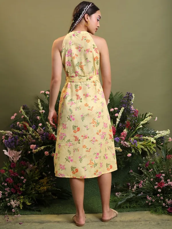 Vishudh Women Yellow Printed Shirt Dress