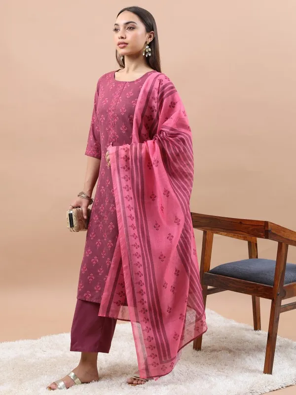  Ketch Women Purple Printed Kurta Sets