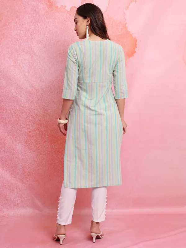  Vishudh Women Blue Striped Straight Kurtas