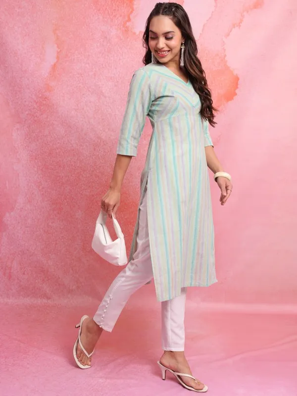  Vishudh Women Blue Striped Straight Kurtas