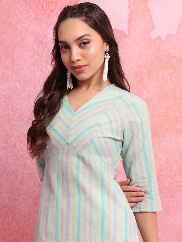  Vishudh Women Blue Striped Straight Kurtas