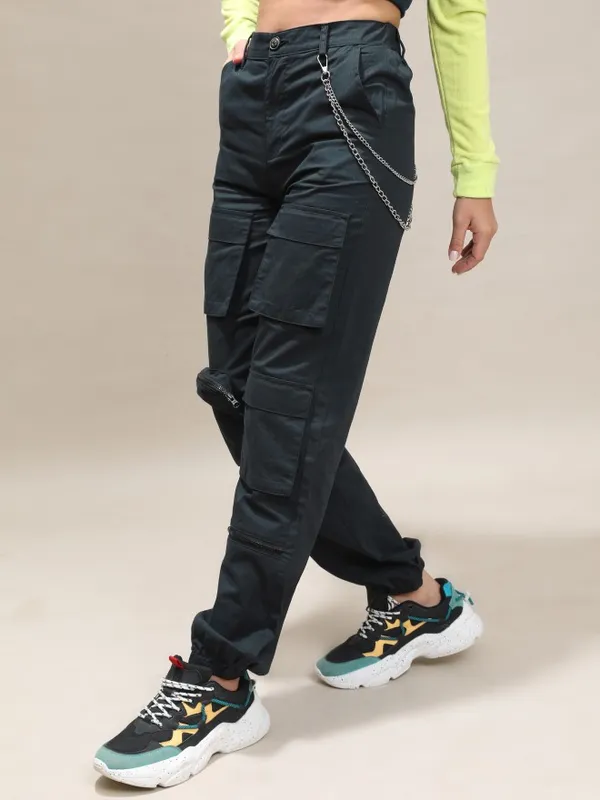  Tokyo Talkies Women Black Solid Regular Fit Casual Trousers