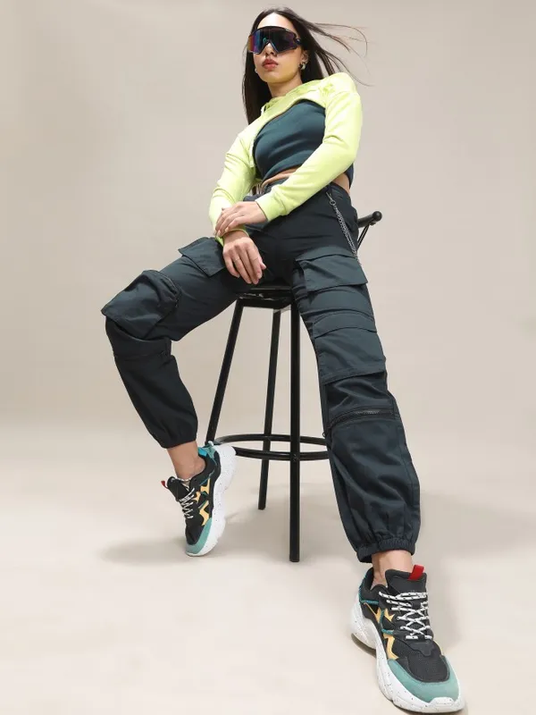  Tokyo Talkies Women Black Solid Regular Fit Casual Trousers