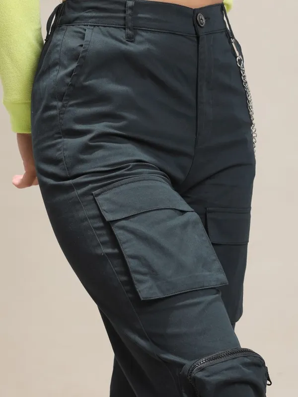  Tokyo Talkies Women Black Solid Regular Fit Casual Trousers
