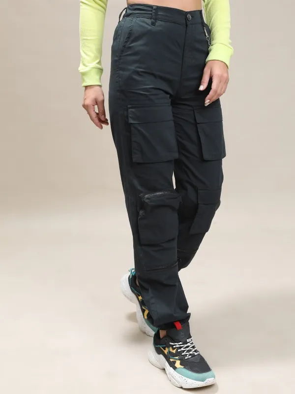  Tokyo Talkies Women Black Solid Regular Fit Casual Trousers